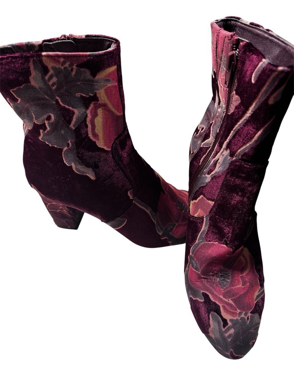 Steve Madden Women's Velvet Floral Ankle Boots - Burgundy Size 6.5
